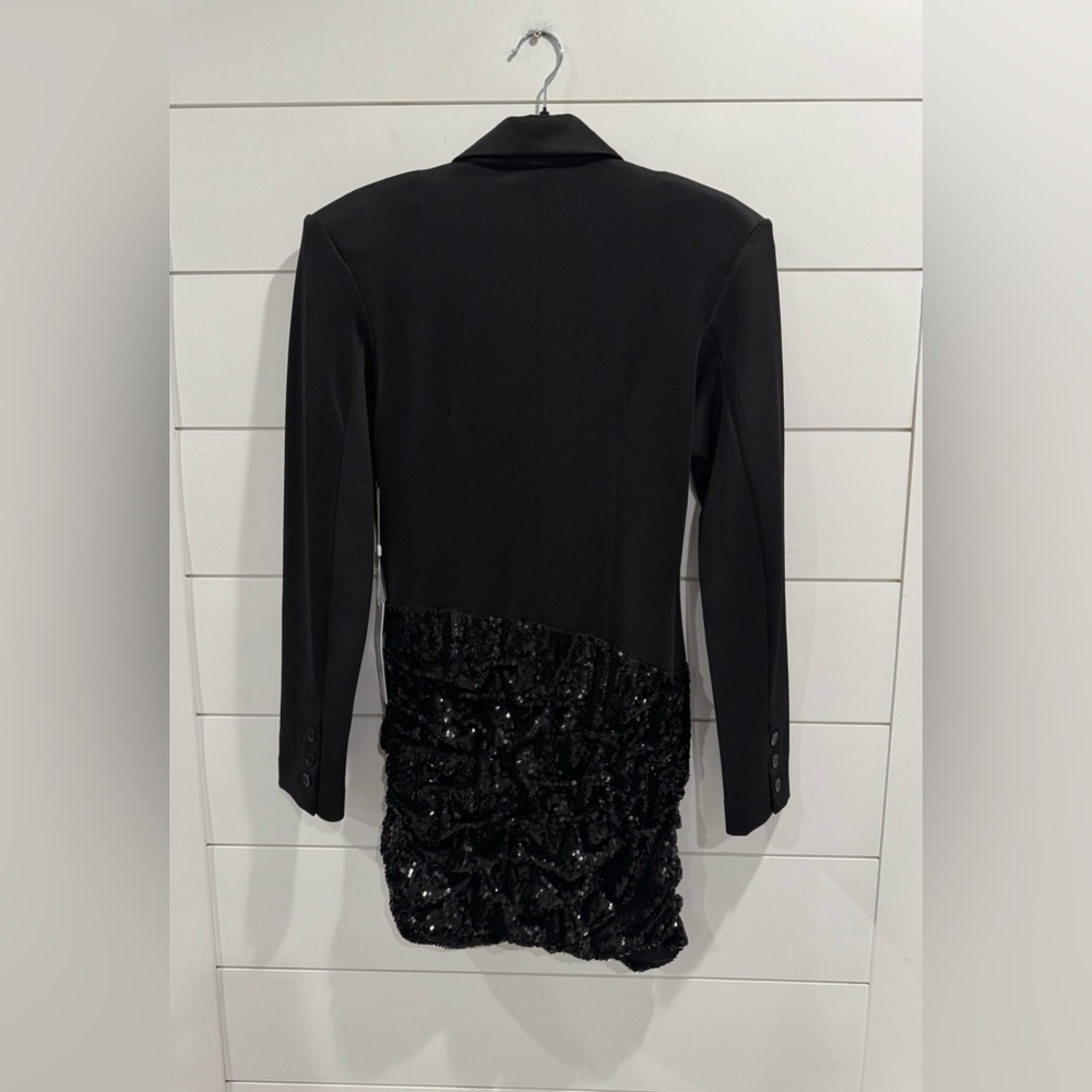 NWT Ronny Kobo black Maxwell satin sequin mini dress - Picture 7 of 9